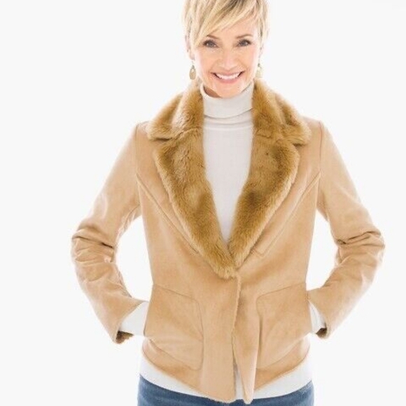 Chico's shearling jacket faux suede with faux fur lining - Picture 1 of 9